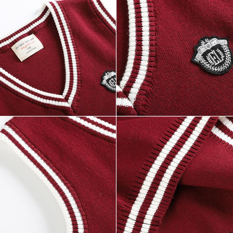V-neck Contrast Wool Vest Boys Knitted Vest Sweater Girls School Uniform Kindergarten Uniform