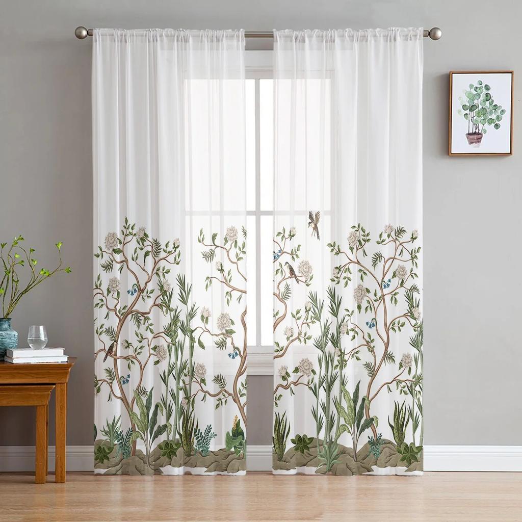 Птица, цветок, лепесток, ветка, современные тюлевые шторы с принтом для спальни, балкона, декора, креативная модная домашняя прозрачная занавеска