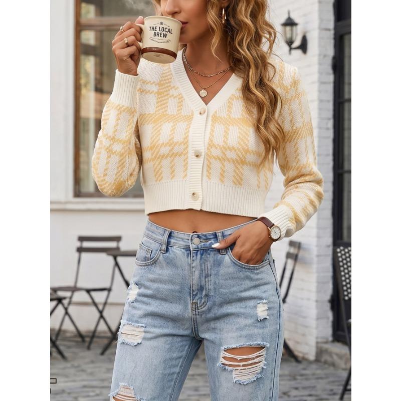 Women S V Neck Long Sleeve Short Knit Cardigan Casual Sweater