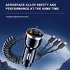 5-in-1 Super Fast Car Charger with Retractable Cable, USB-C/USB Ports, Voltage Display, for iPhone Android - Quick Charge in Car