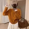 Women's Korean Style Round Neck Knit Cardigan Sweater - Loose Fit, Solid Color, Perfect for Autumn/Winter.