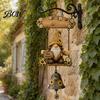 Distressed Wood Grain Sign Garden Gnome Bell, Welcome Outdoor Hanging Doorbell, Holiday Decorative Wall Plaque Wind Chimes for Patio Home