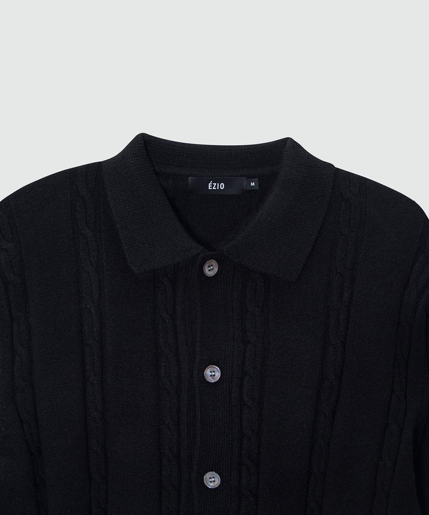 EZIO Cable Button-Up Collar Cardigan_Black