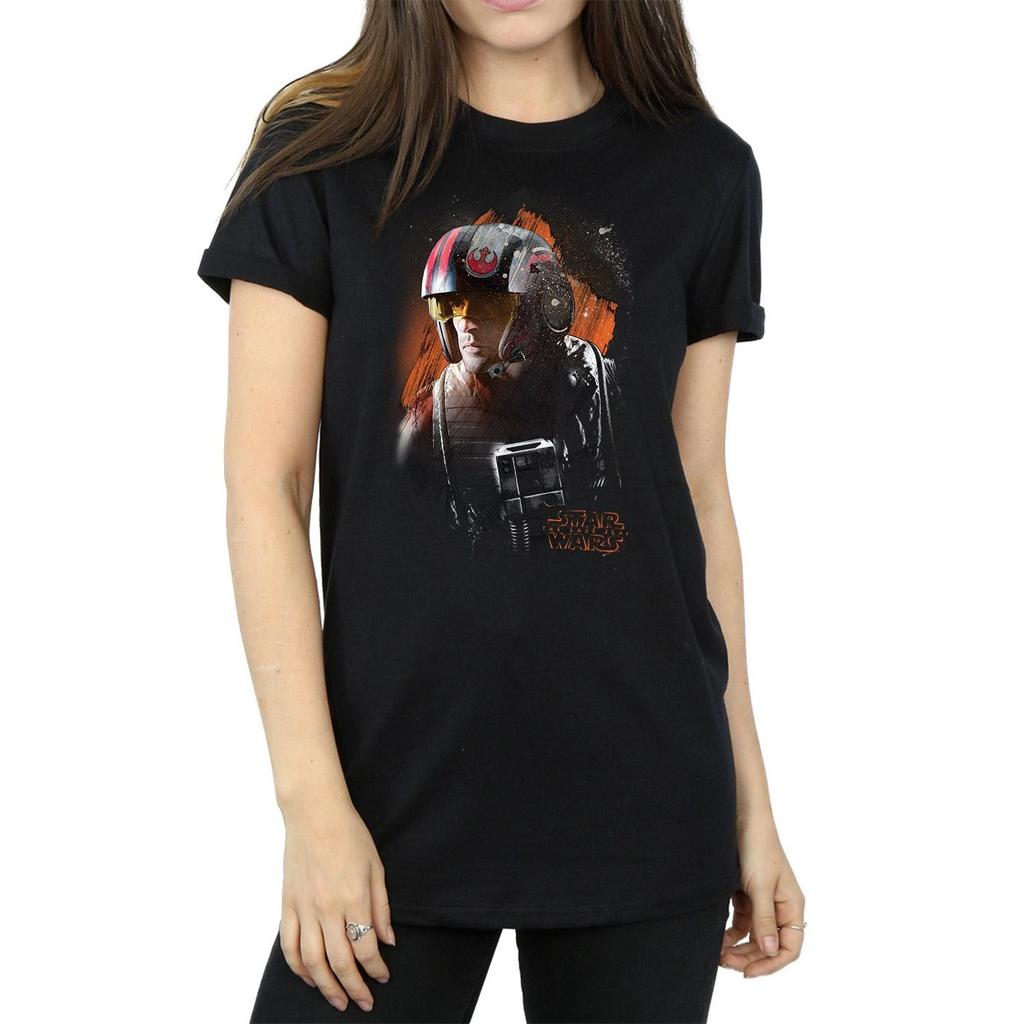 Star Wars Womens/Ladies The Last Jedi Poe Dameron Brushed Cotton Boyfriend T-Shirt