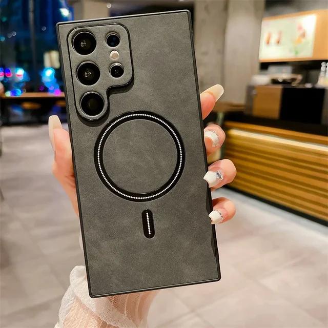 For Samsung Galaxy S24 S23 S21 S22 Ultra Plus Case Leather Wireless Charge Magnet Magsafe Soft Protect Full Camera Cover Shell