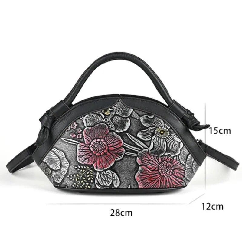 Johnature Сумка с тиснением в стиле ретро, ручная роспись, женская сумка из натуральной кожи, универсальные сумки на плечо и через плечо из воловьей кожи