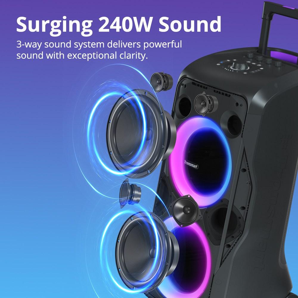 Tronsmart Halo 300 Portable Party Speaker 240W Power 20H Playtime Mic Guitar Input IPX4 Splashproof Custom Lights