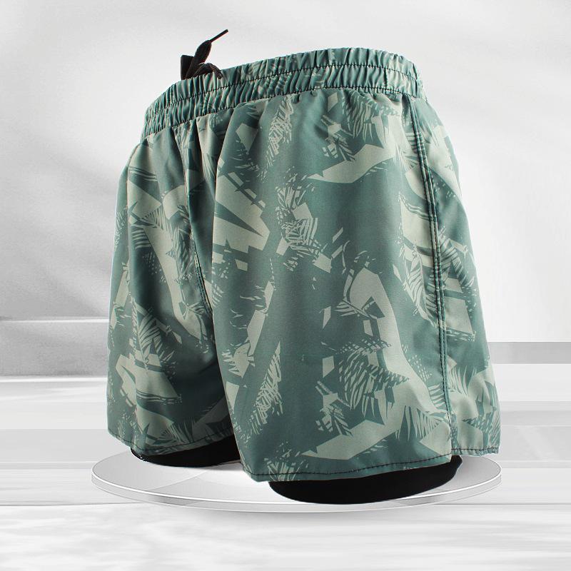 Men's Anti-Embarrassment Quick-Dry Double-Layer Boxer Swim Trunks for Beach, Swimming, and Hot Springs