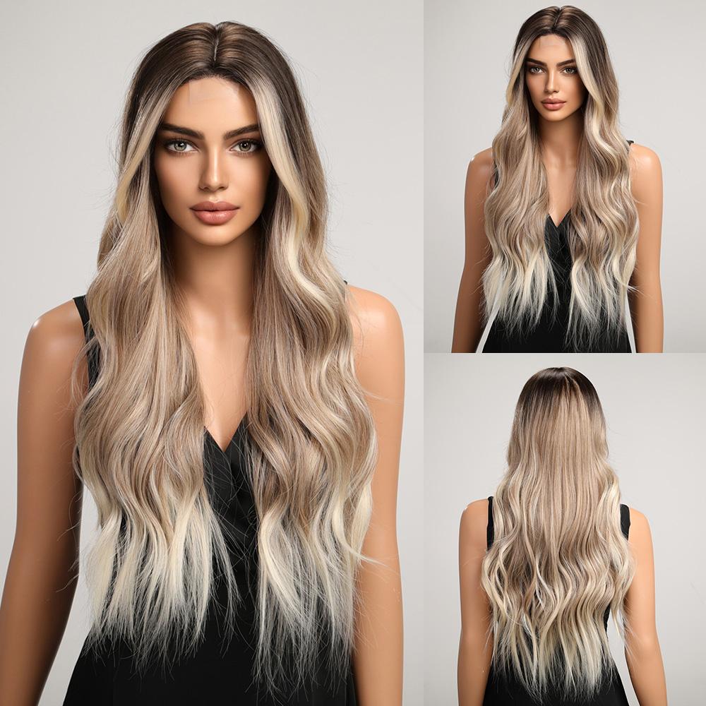 BLONDE UNICORN Длинные вьющиеся волосы, кружевные парики, коричневые, блонд, омбре, синтетические парики для чернокожих женщин, объемные волны, косплей, повседневные термостойкие кружевные волосы