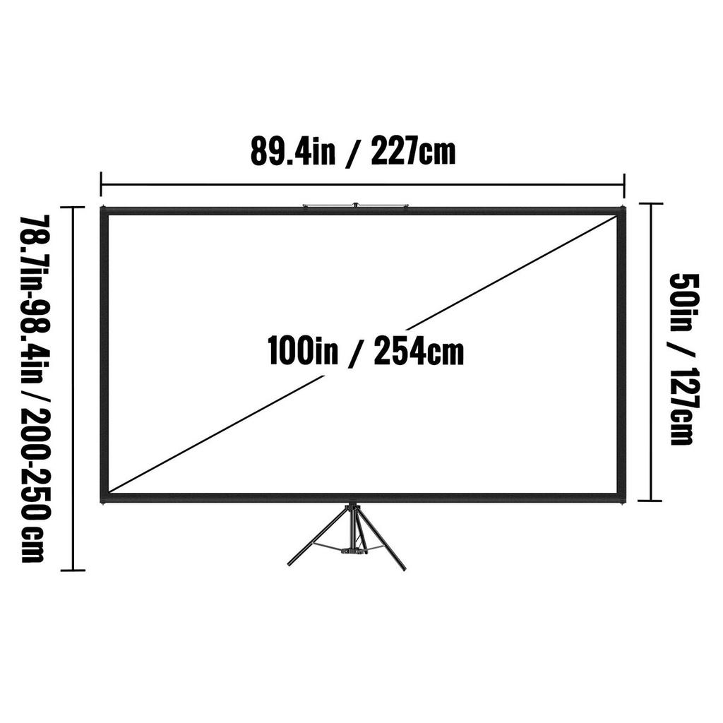 Tripod Projector Screen with Stand 100inch 16:9 4K HD Projection Screen Stand Wrinkle-Free Height Adjustable Portable Screen for Projector Indoor &