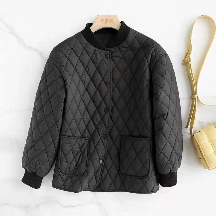 High-End Short Loose Long Sleeve Light Quilted Cotton Jacket Winter Solid Color Cotton-Padded Jacket Casual Plus Size Home Cotton Coat