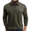 Men's Long Sleeve Polo Shirt with Button-Down Collar and Chest Pockets, Multiple Colors