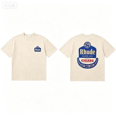 2026 New Rhude Short Sleeved Retro Label Printed Short Sleeved Tshirt Loose Casual Highquality Mens Clothing