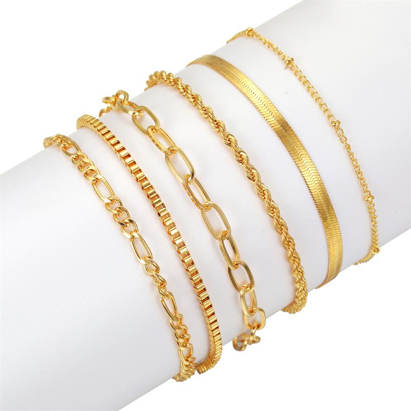 European and American Trendy Metal Chain Women's Set 6 Multi-layer Chain Minimalist Bracelets