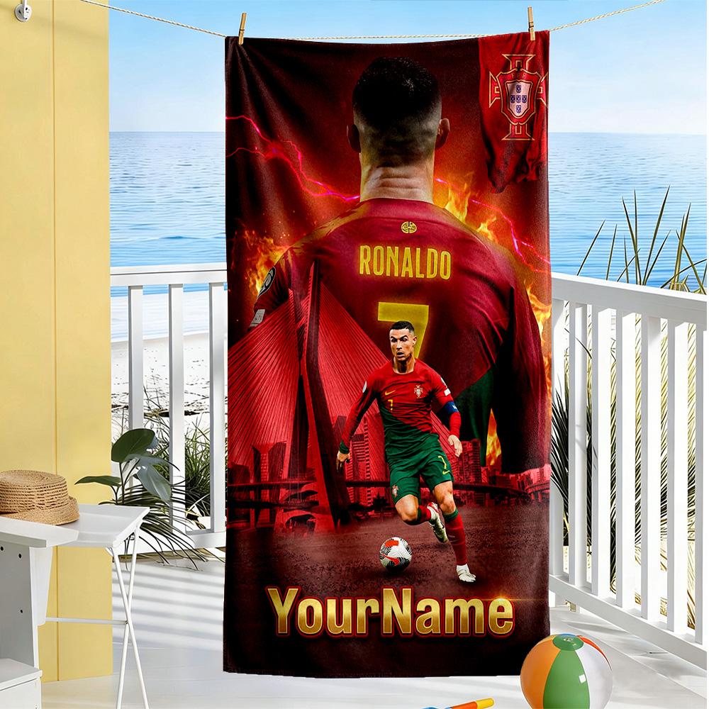 Cristiano Ronaldo Customize Text Beach Towel Super Soft & Absorbent Portable for SwimmingBeachCamping Travel Beach AccessoriesGym