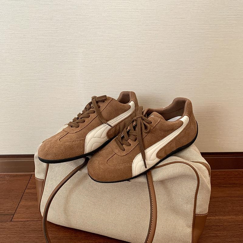 Cowhide Version~ Su Yinyin Has the Same Korean Version of Retro Lace-up Leather Low-top Casual Moral Training Shoes Women's Racing Sports Shoes