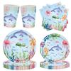 Under The Sea Party Disposable Tableware Sea Animals Paper Plates Jellyfish Dolphin Party Decor Kids Happy Ocean Birthday Decors