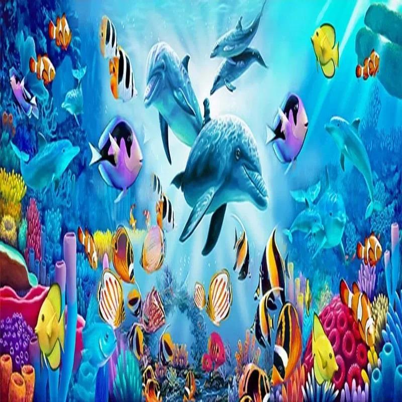 3d обои с изображением дельфина и рыбы, настенная роспись для гостиной, спальни, домашний декор
