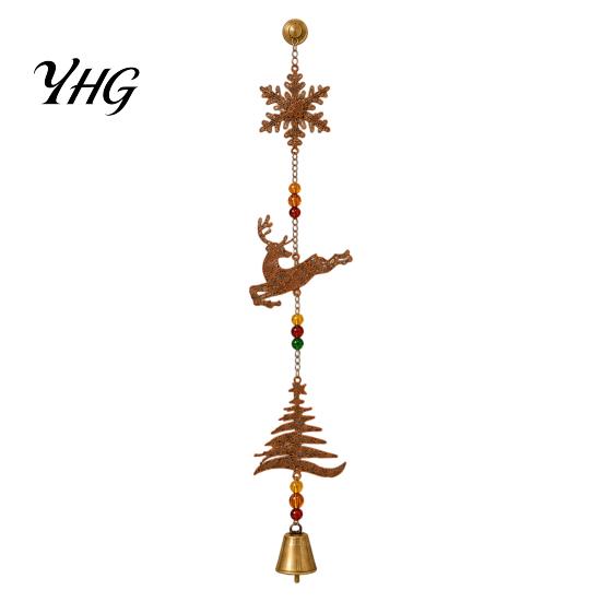 Christmas Tree Hanging Ornaments Rustic Metal Elk Wind Chime, Xmas Ornament with Reindeer Decorative Chimes Snowflake Patterns, Vintage Farmhouse