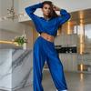 Womens Loose Fit Lounge Set Long Sleeve Zip-Up Cardigan Wide Leg Pants Comfortable Knit Two-Piece Outfit