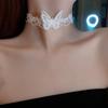 White Simple Elegant Butterfly Weave Lace Choker Necklace Jewelry for Women Girls Vintage Romantic Date Wedding Collarbone Bijoux