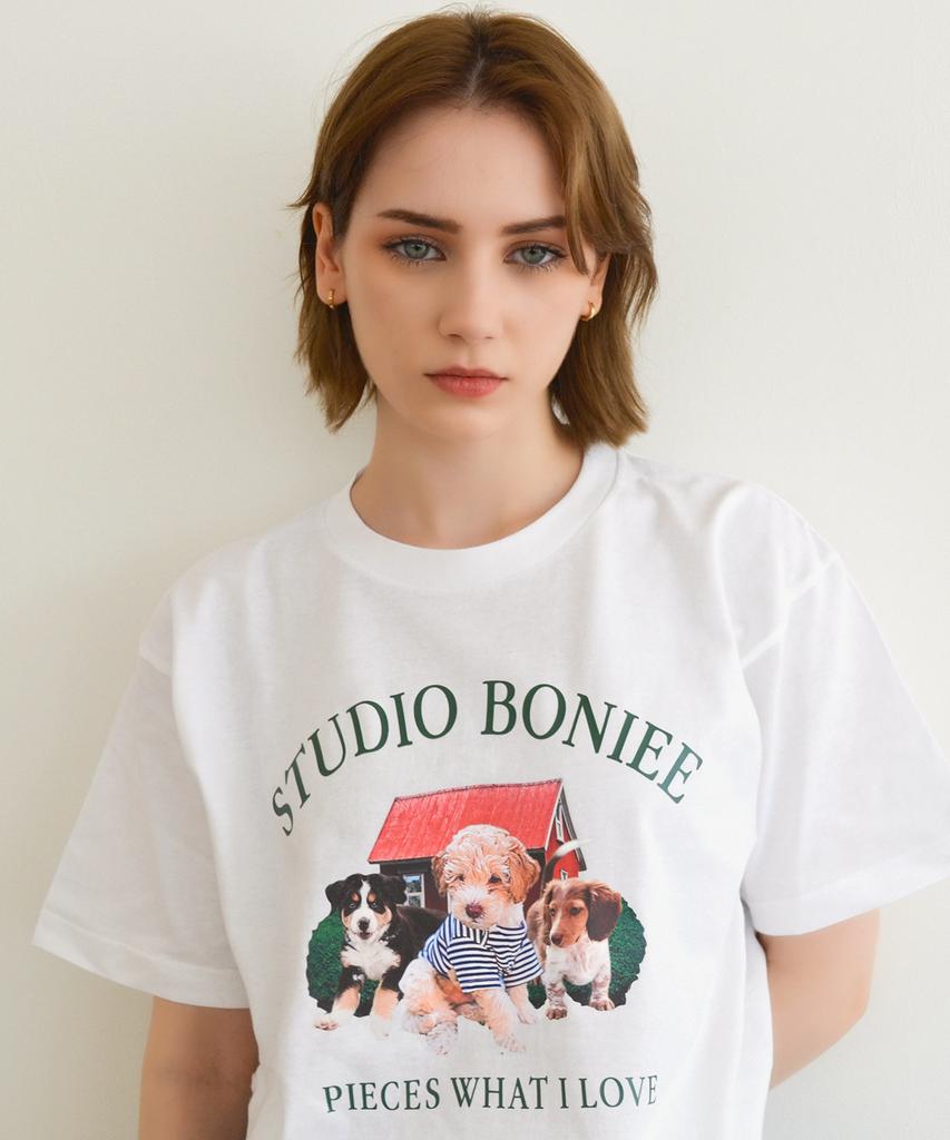 BONIEE Retro Puppy Trio Graphic T-Shirt White