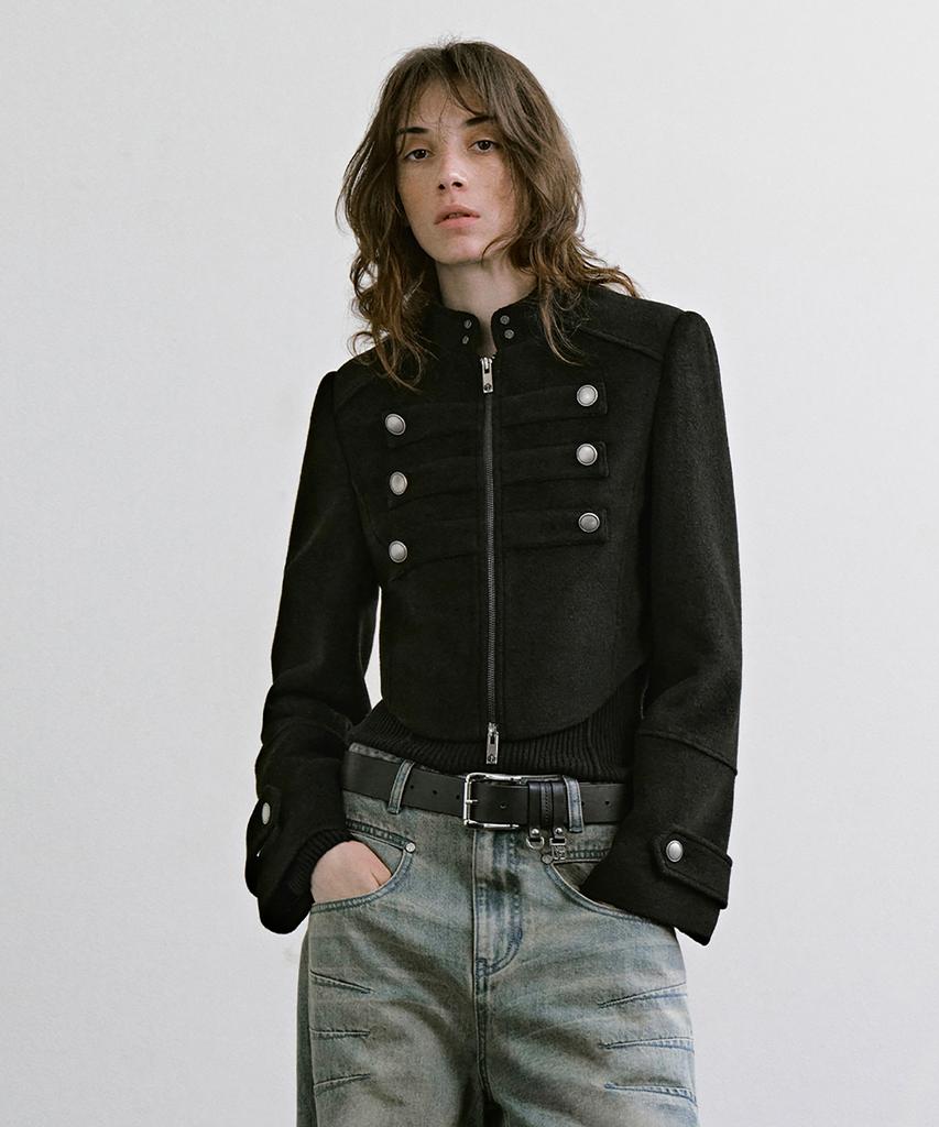 TREEMINGBIRD Crop Band Jacket [Black]