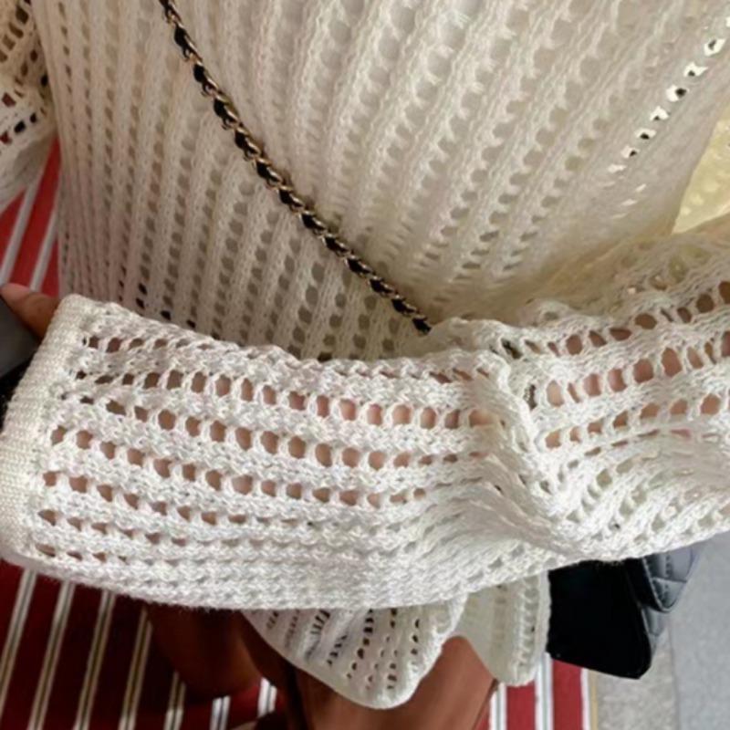 IHUASU Женская ажурная трикотажная блуза на лето и осень, простой свободный повседневный топ, ленивая ветрозащитная рубашка от солнца