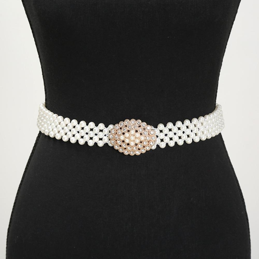 Wide Elastic Waistband Bling Women Waist Belt Sweet Pearl Waist Belt Skirt Decoritive