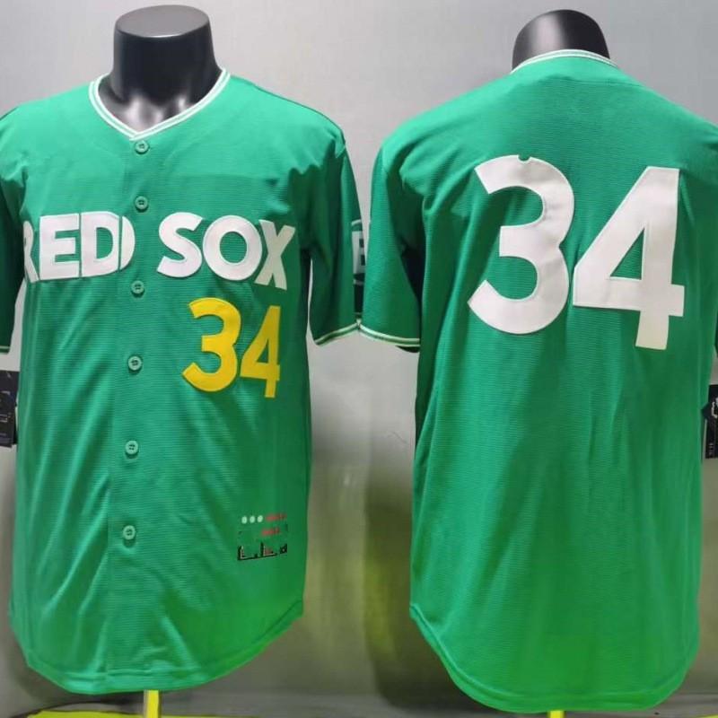 Boston Red Sox Green Jersey 34 Embroidered Baseball Uniform Top Fans