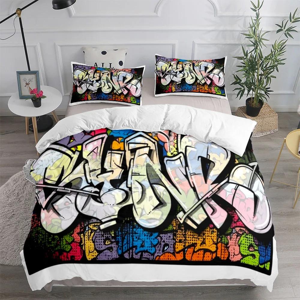 3D Hot Sale Graffiti Rainbow Friends Cartoon Duvet Cover UK Single Double King US Twin Full Queen Size Bed Linen Set Best Gifts