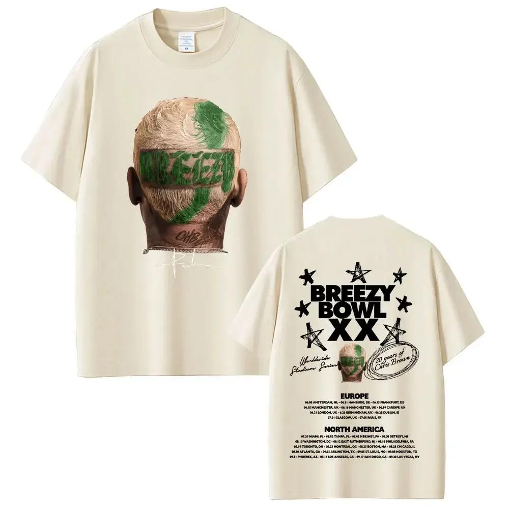 Chris Brown Graphic Tshirt Breezy Bowl Xx Tour T Shirts Unisex Wounisex Fashion Hip Hop Vintage Short Sleeve Oversized Tshirts Blac