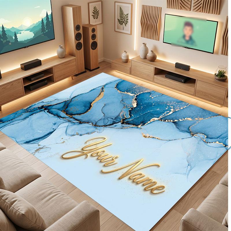 Abstract Geometric Theme Crystal Velvet Floor Rug Personalized Custom Name Text Warm Carpet Home Decoration
