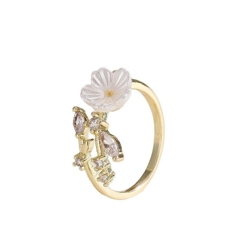 Wedding Flower Crystal Ring Adjustable Zircon Ring Delicate Flower Opening Ring Gifts