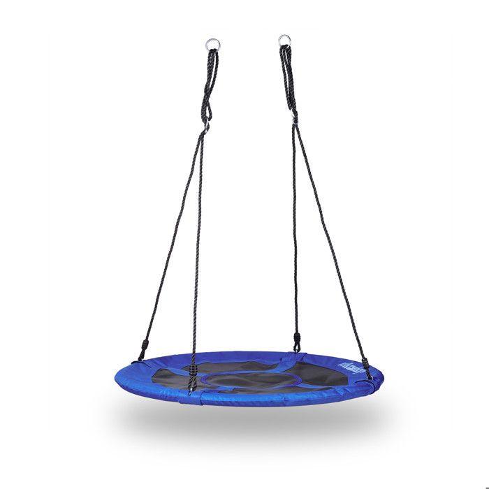 Relaxdays Balançoire nid d'oiseau rond pour le jardin avec assise charge max. 100 kg extérieur HxlxP: 145 x 100 x 100 cm, bleu foncé