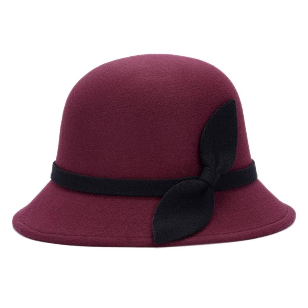 Винтажная шляпа с бантом из шерстяного фетра, повседневная шляпа-тазик, фетровая кепка, кепка-ведро, шляпы-котелки, купольная шляпа