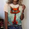 Summer Animal Cat Print Plus Size Loose Casual Short Sleeved Round Neck T-Shirts Women’s