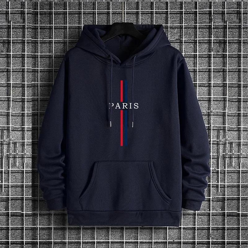 2025 New Urban Streetwear Hooded Sweatshirt Paris Print Mens Fashion Hoodie Male Trendy Hip Hop Style Autumn Winter Casual Hoody