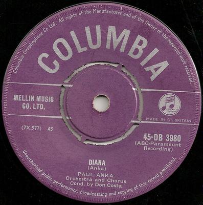 7-дюймовая пластинка ПОЛ АНКА - Диана 45DB3980 Columbia 1957 Великобритания Рок Б/У