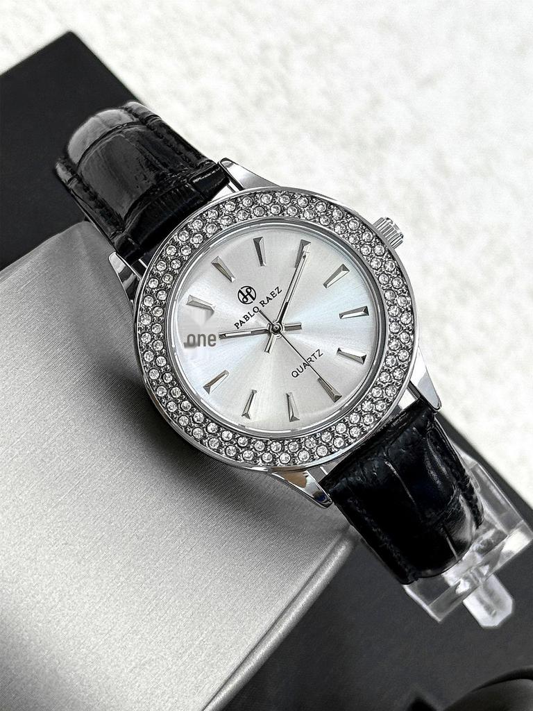 Pablo Raez Women's Quartz Rhinestone Watch with Leather Strap - Trendy & Versatile Gift