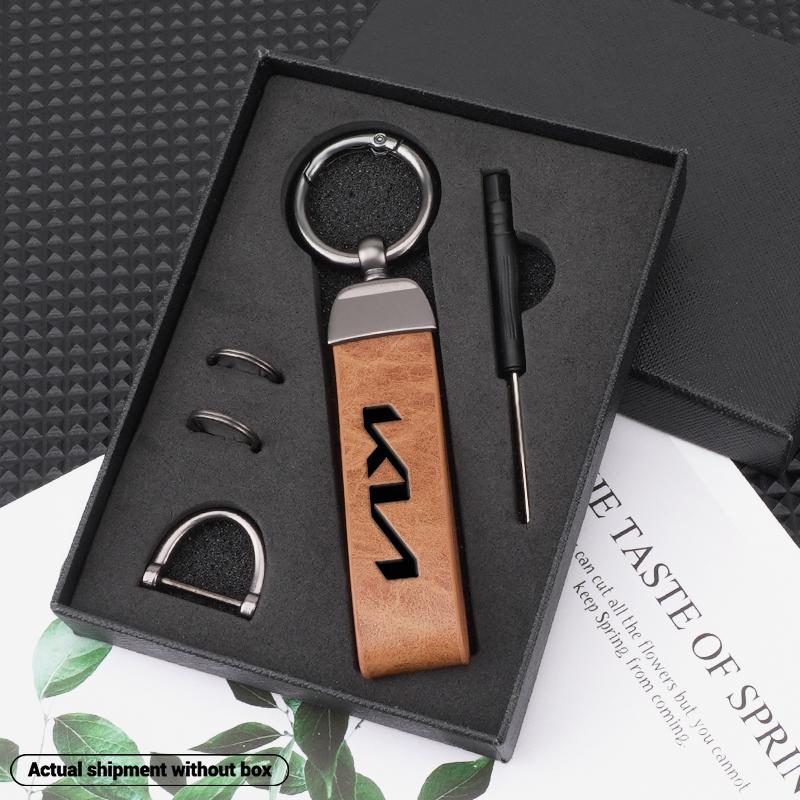 ISFR5 New Metal Leather Car Keyring Keychain Anti-Loss Key Ring For KIA Ceed Sportage Rio Proceed K5 Optima Sedona Forte Cerato Venga