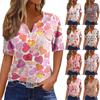 Women's T Shirt Tee Valentine's Day Print Button Short Sleeve Daily Weekend Fashion Basic V- Neck Regular Top