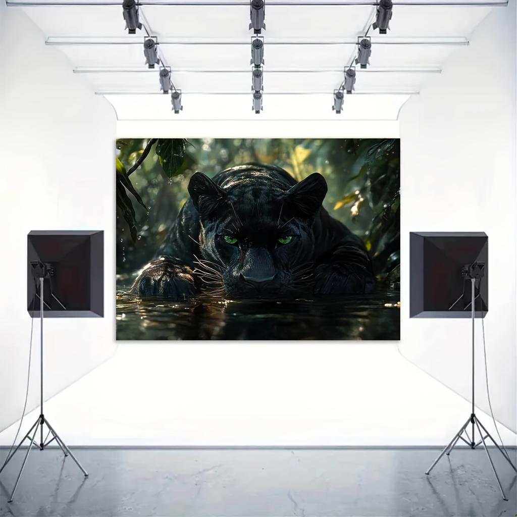 One-piece 2D flat photography background banner - Mysterious Black Panther Serene Jungle Theme Background Cloth