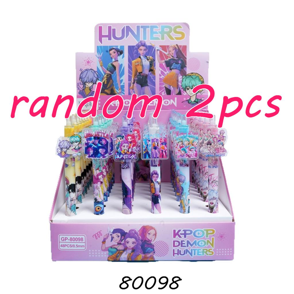 6 шт. Очаровательные гелевые ручки в стиле K-POP Demon Hunters, нажимные, 0,5 мм, черные чернила, акриловая накладка, высококачественные школьные принадлежности для учеников