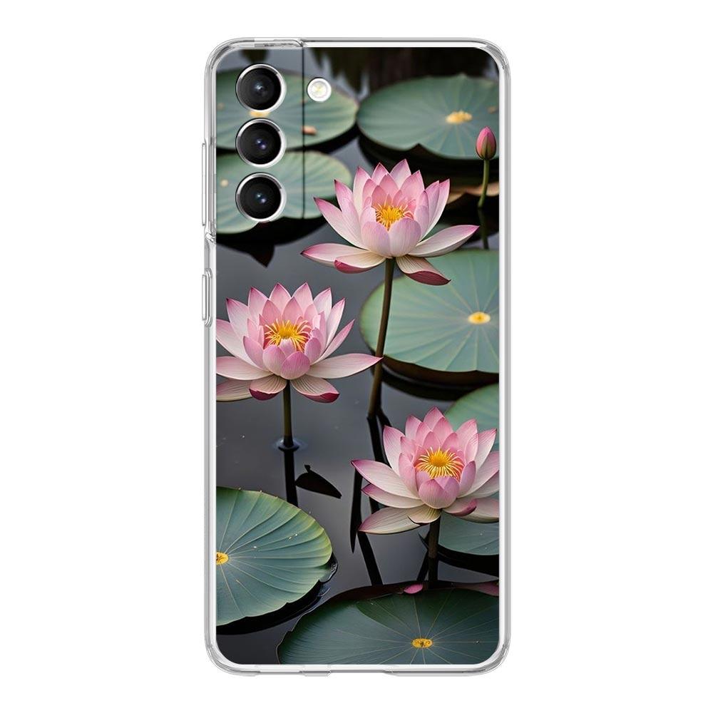 Чехол для телефона Samsung Galaxy S25 S24 S23 FE S22 Ultra S20 S21 5G S10 S9 Plus S10E S8 Мягкий прозрачный чехол Роскошный цветок лотоса