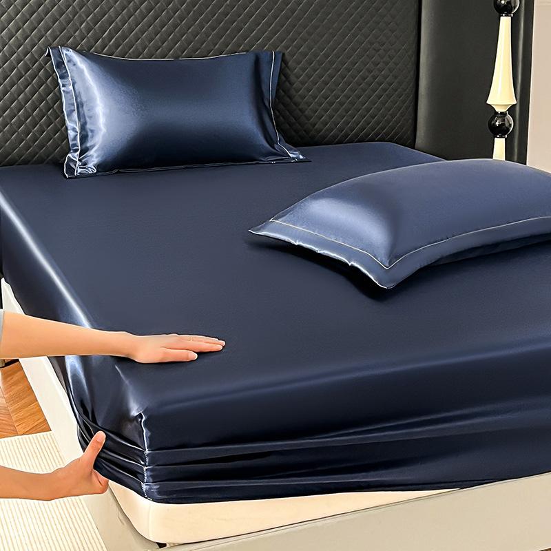 Ice Silk Fitted Sheet 90x200cm Multiple Sizes Bed Sheet Soft Satin Elastic Mattress Home Bedroom Bed Sheet with 360°Elastic Band
