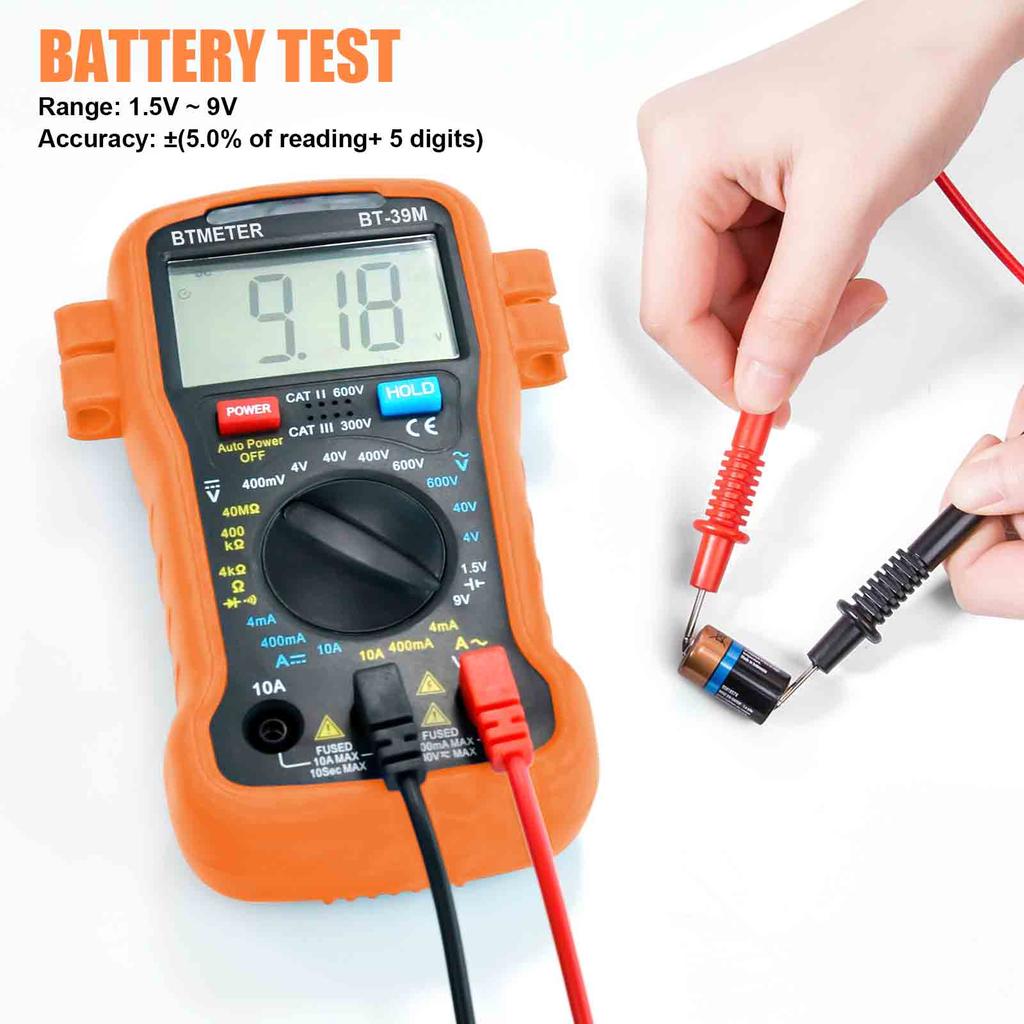 BTMETER Digital Multimeter Electrical Tester, 4000 Counts TRMS Volt Meter AC DC Current Ohm Meter with Continuity Buzzer,BT-39M