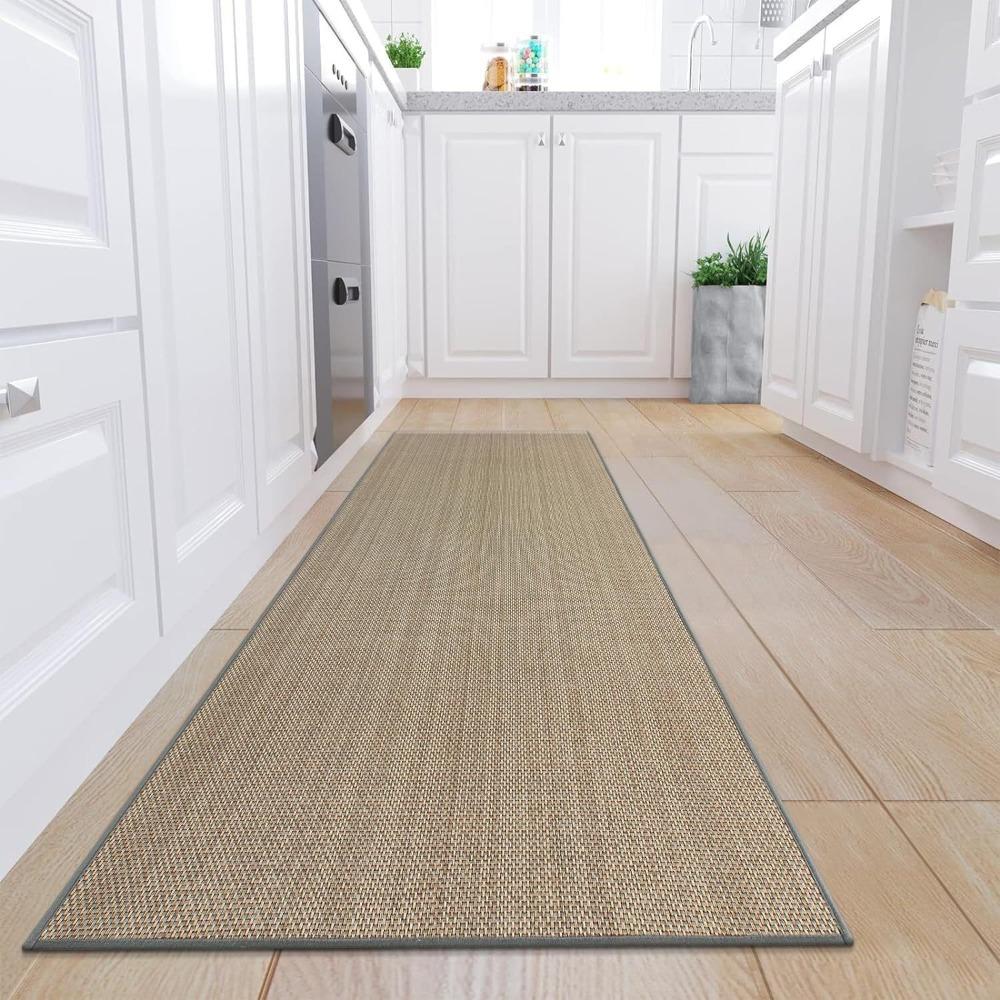Japanese Style Super Absorbent Kitchen Floor Mat Soft Long Linen Weave Bath Mat Washable Thickened Kitchen Rug Living Room