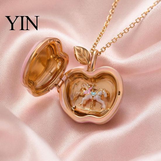 Fine Detail Necklace Gift Openable Fruit Charm Necklace, Treasure Box Pendant with Mini Long-lasting Luster Jewelry Figurine Inside, Elegant for Wife