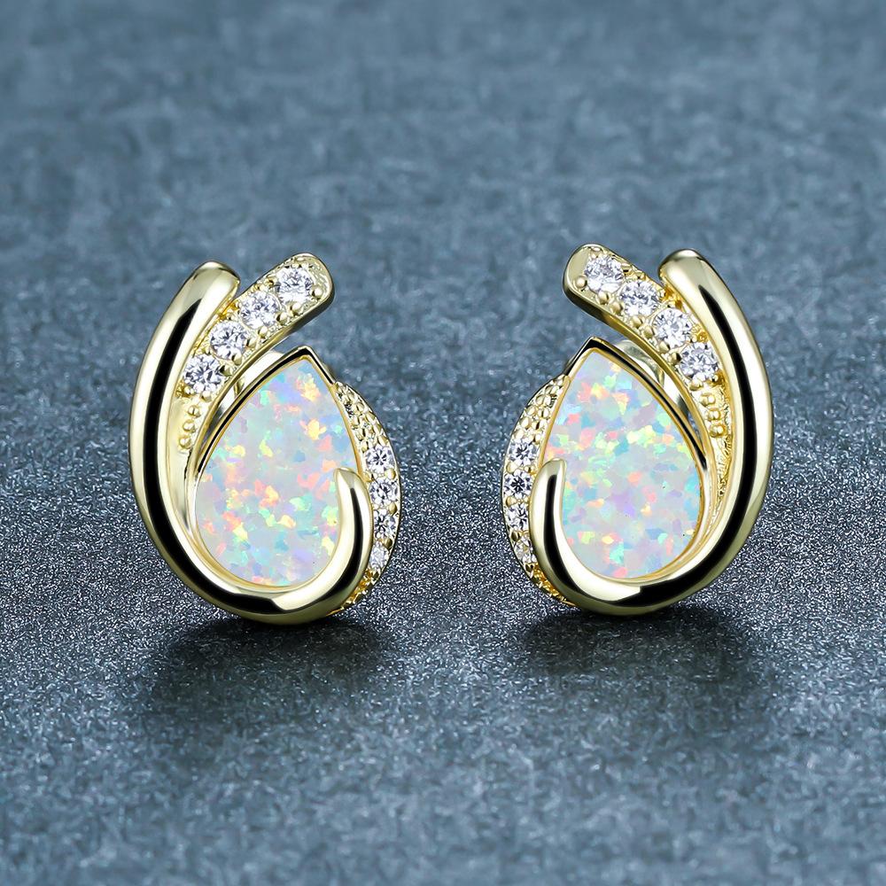 New Gold Rose Gold Water Droplet Blue and White Geometric Diamond Studded Womens Earrings